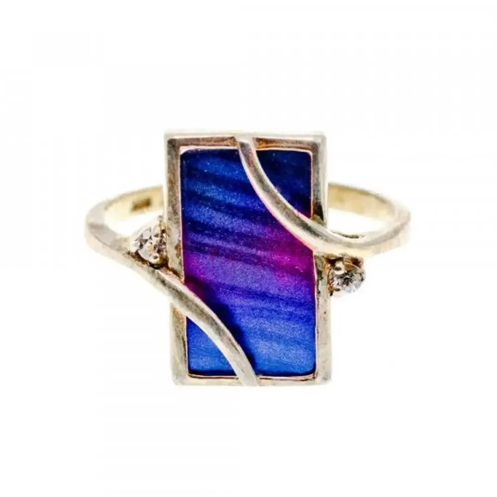 925 Sterling Silver Anodized Titanium & Quartz Ring Size 10.25
